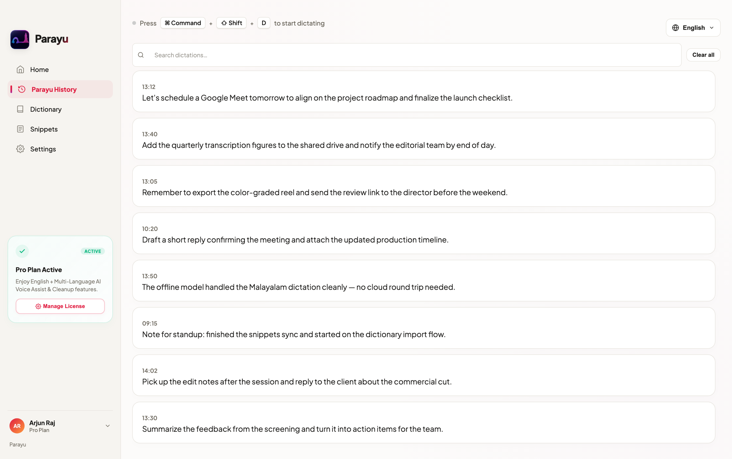 Double-Click to Copy Anything — current Parayu interface